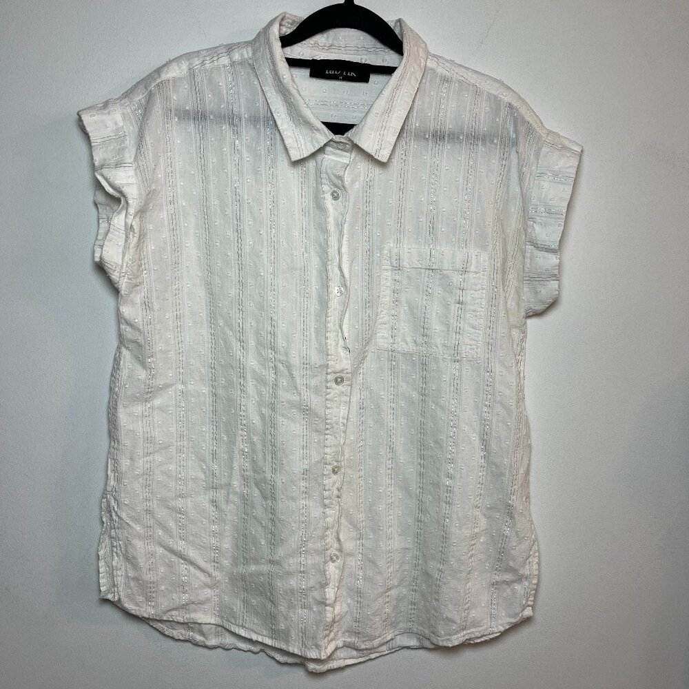 Fabrik Sleeveless Blouse Button Up White Size‎ Medium Cottage Lightweight Summer